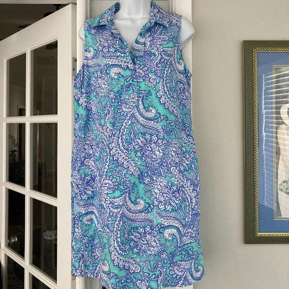 Cynthia Rowley | Dresses | Cynthia Rowley Blue White Paisley 0 Linen  Sleeveless Dress 8 | Poshmark